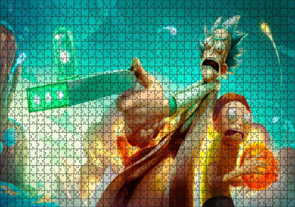 Rick ve Morty Dragon Ball Puzzle Yapboz MDF Ahşap 1000 Parça 49 cm X 68 cm