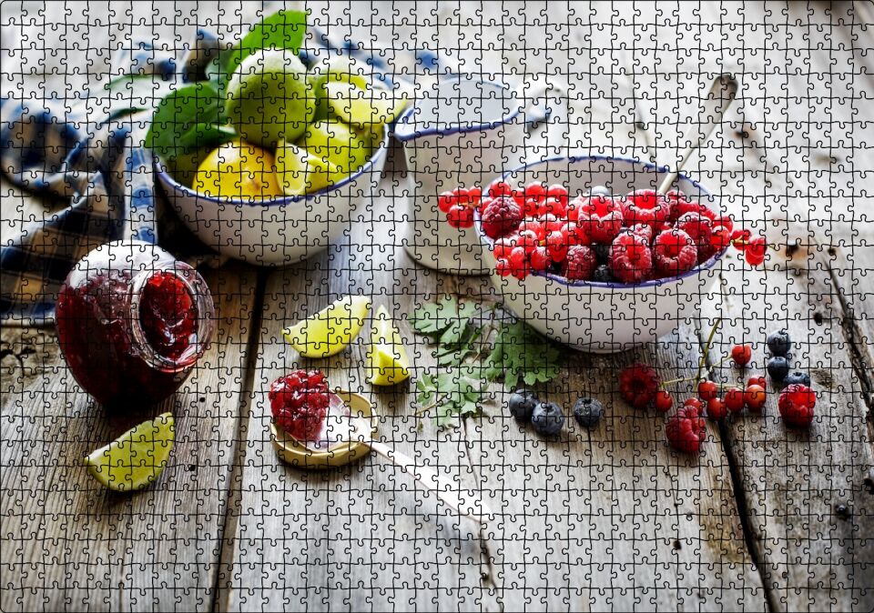 Kasede Ahududu Kızılcık Limon Lime ve Reçel Kavanozu Puzzle Yapboz MDF Ahşap 1000 Parça 49 cm X 68 cm