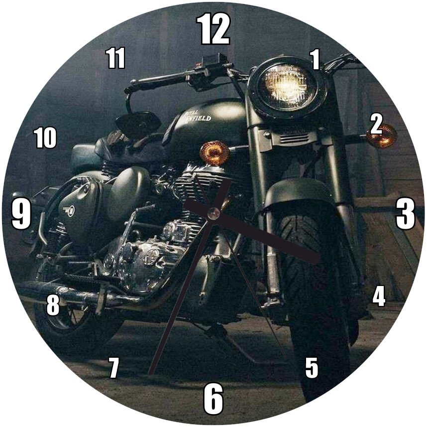 Siyah Modifiye Motosiklet Görseli Mdf Ahşap Duvar Saati 50 cm Çap