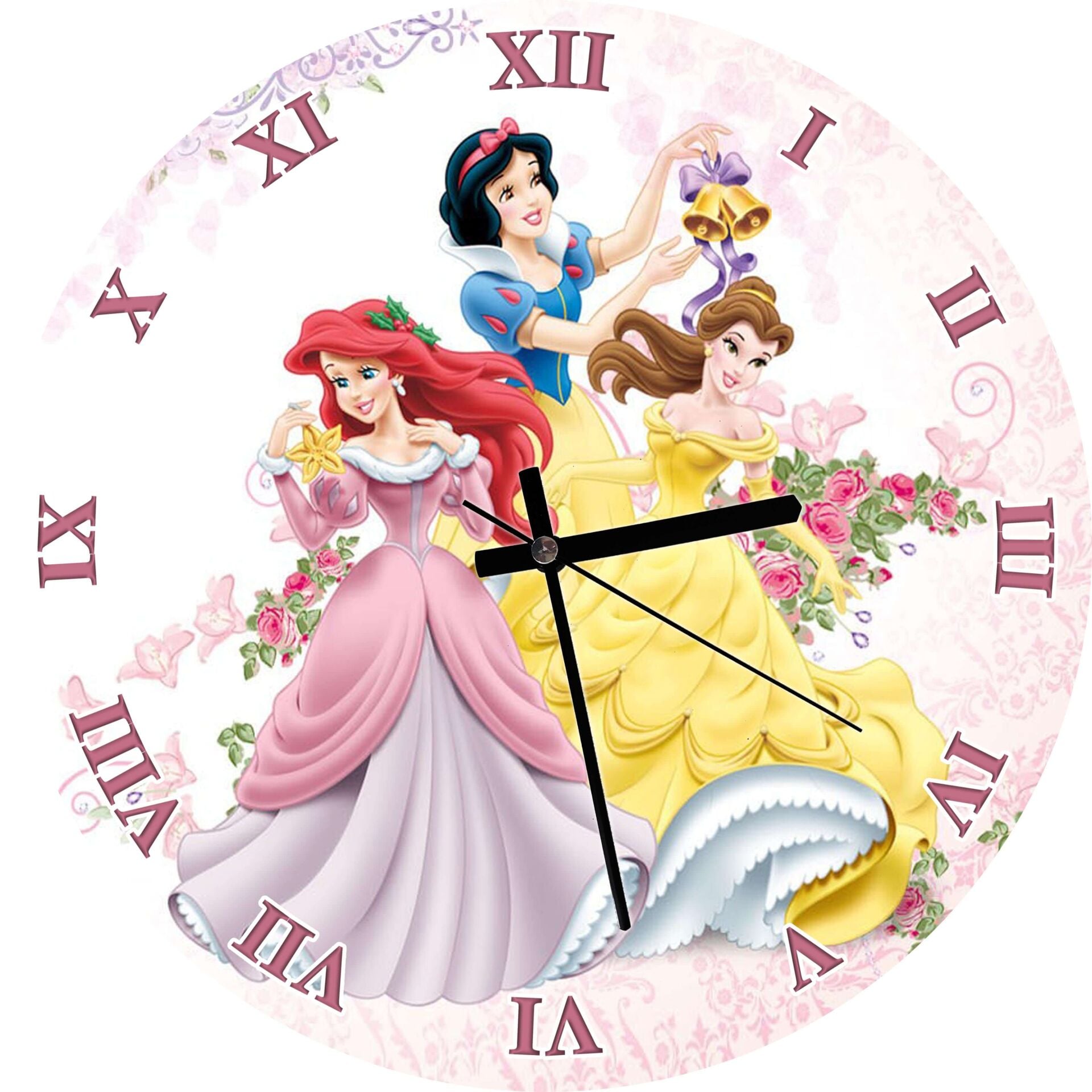 Disney Prensesleri Mdf Ahşap Duvar Saati 50 cm Çap