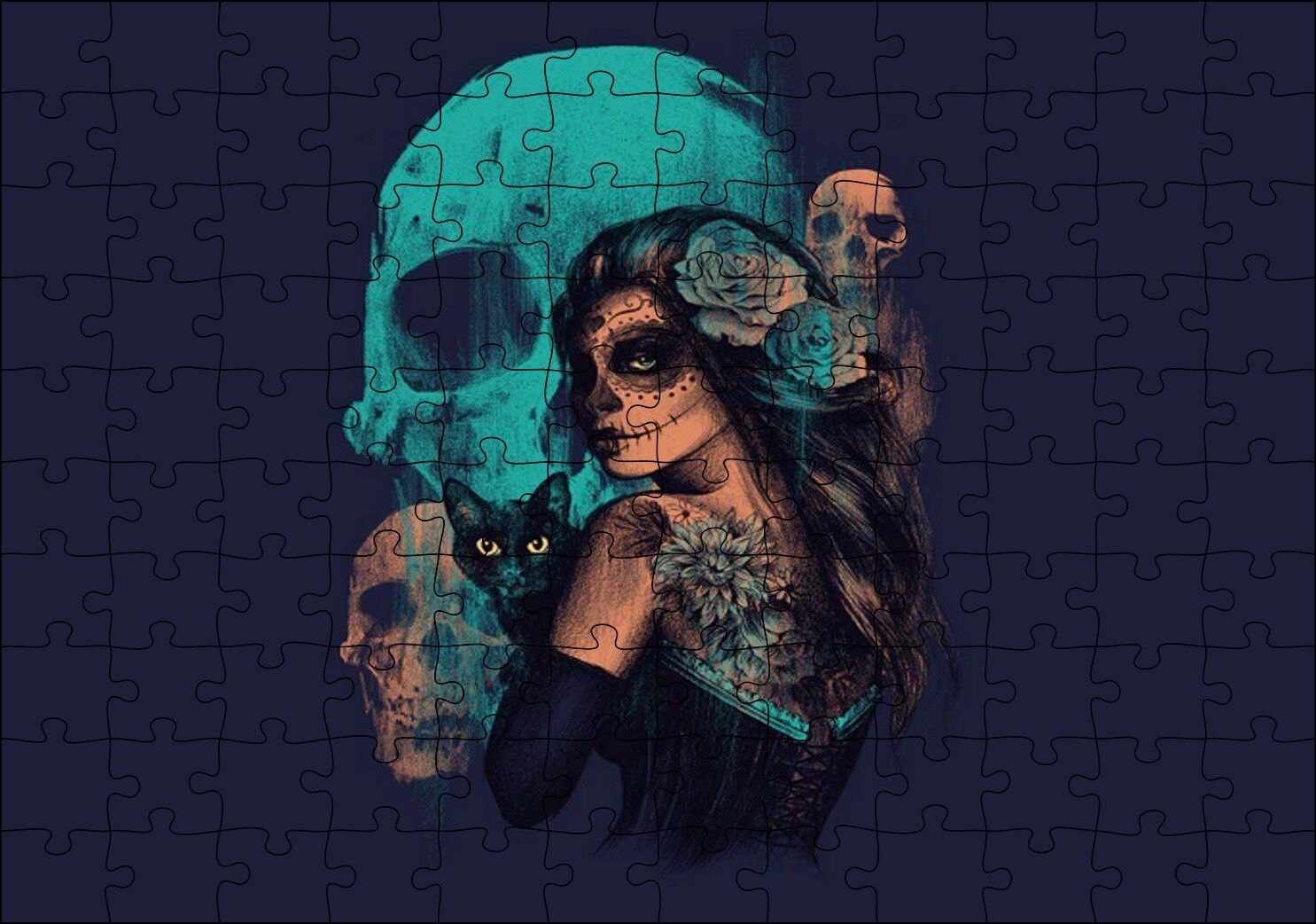 Kurukafalar Karakedi ve Ölü Gelin Puzzle Yapboz MDF Ahşap 120 Parça 24 cm X 34 cm