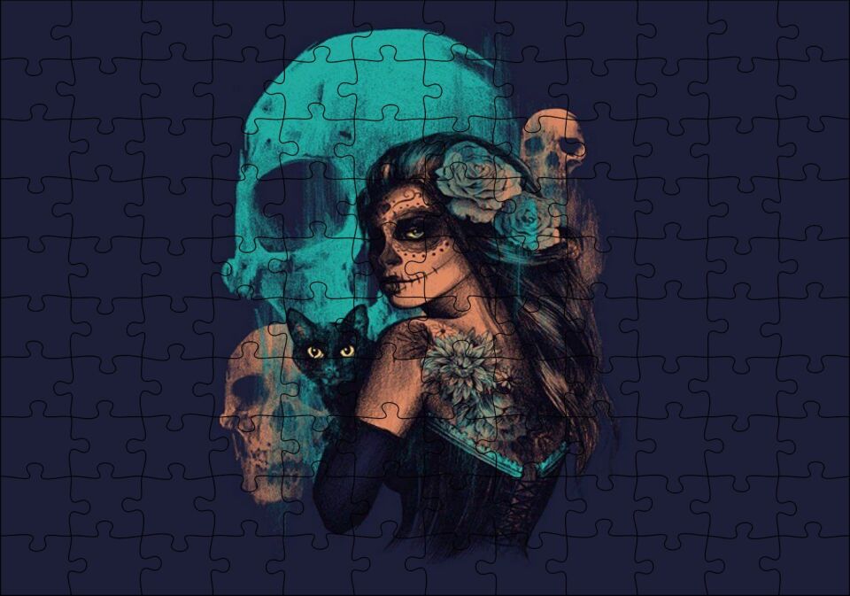 Kurukafalar Karakedi ve Ölü Gelin Puzzle Yapboz MDF Ahşap 120 Parça 24 cm X 34 cm