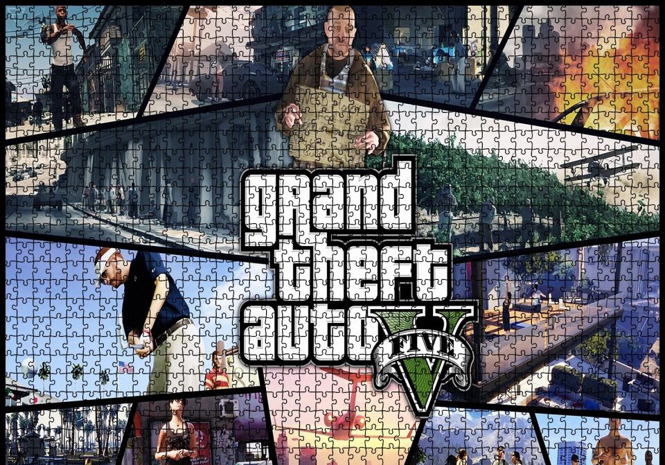 GTA 5 Aktiviteler Kompozisyon Puzzle Yapboz MDF Ahşap 1000 Parça 49 cm X 68 cm