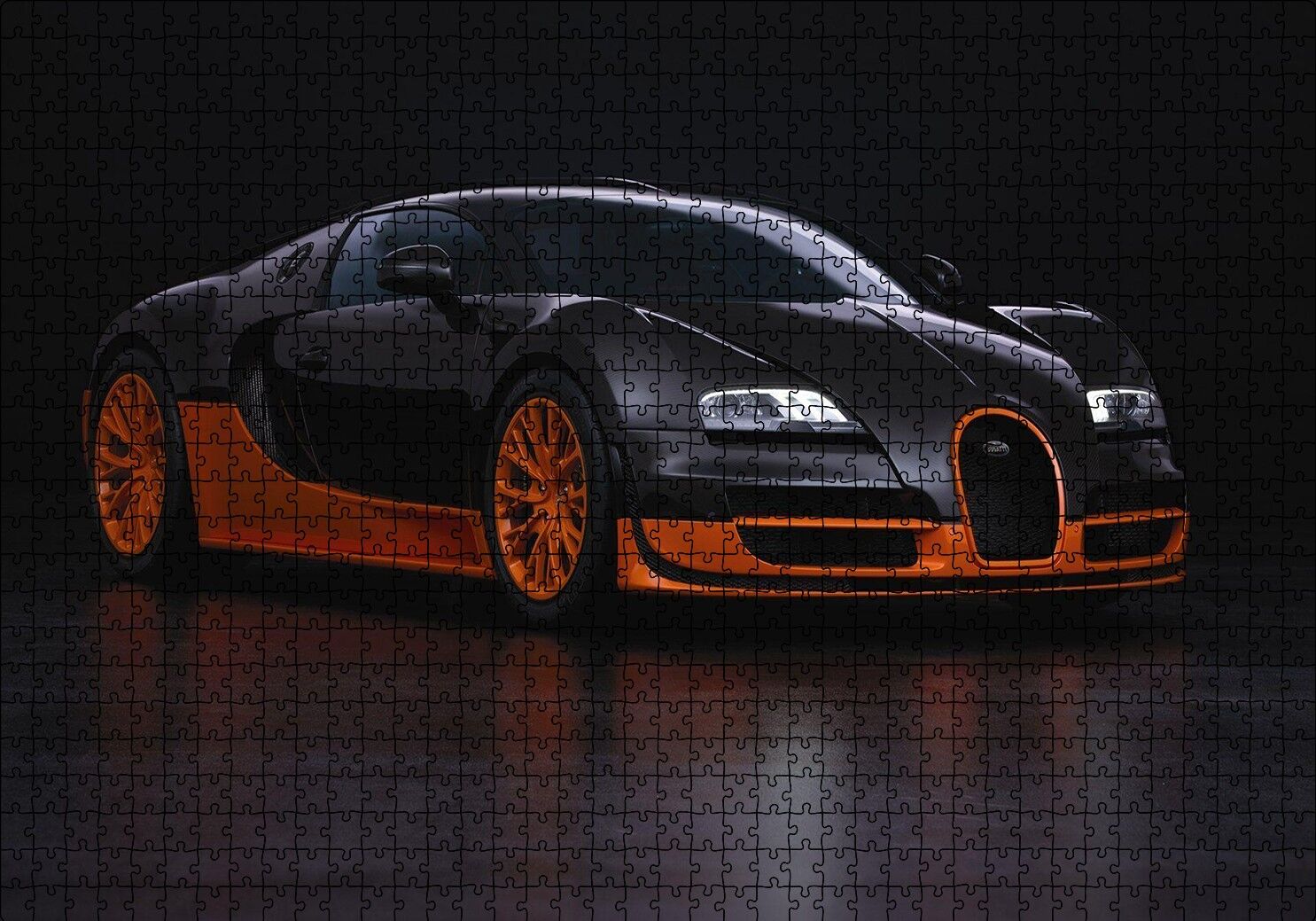 Siyah Turuncu Bugatti Puzzle Yapboz MDF Ahşap 1000 Parça 49 cm X 68 cm