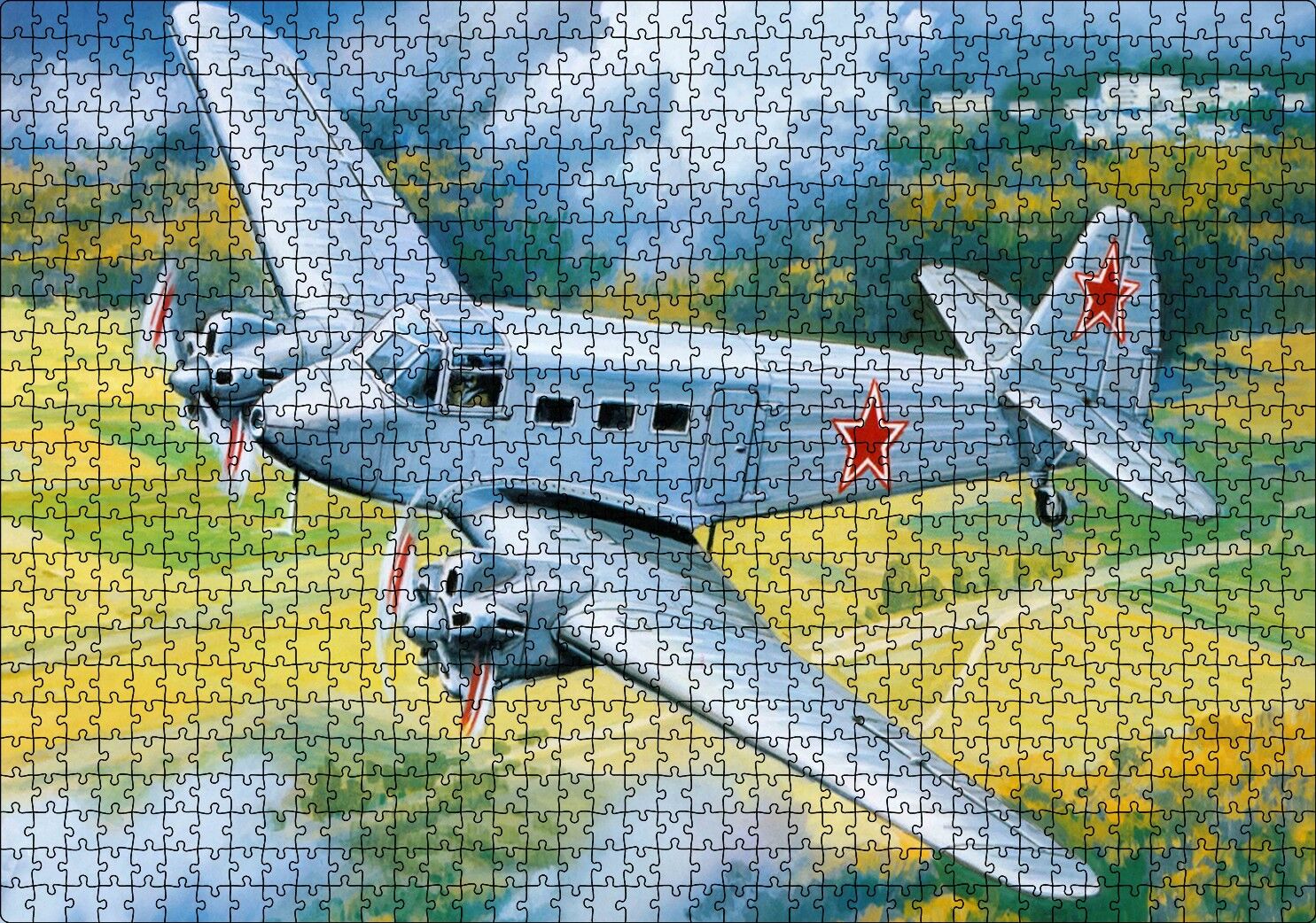 Çift Motorlu Nostaljik Uçak Puzzle Yapboz MDF Ahşap 1000 Parça 49 cm X 68 cm