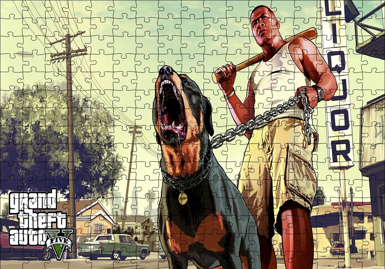 GTA 5 Franklin ve Chop Puzzle Yapboz MDF Ahşap 255 Parça 34 cm X 49 cm