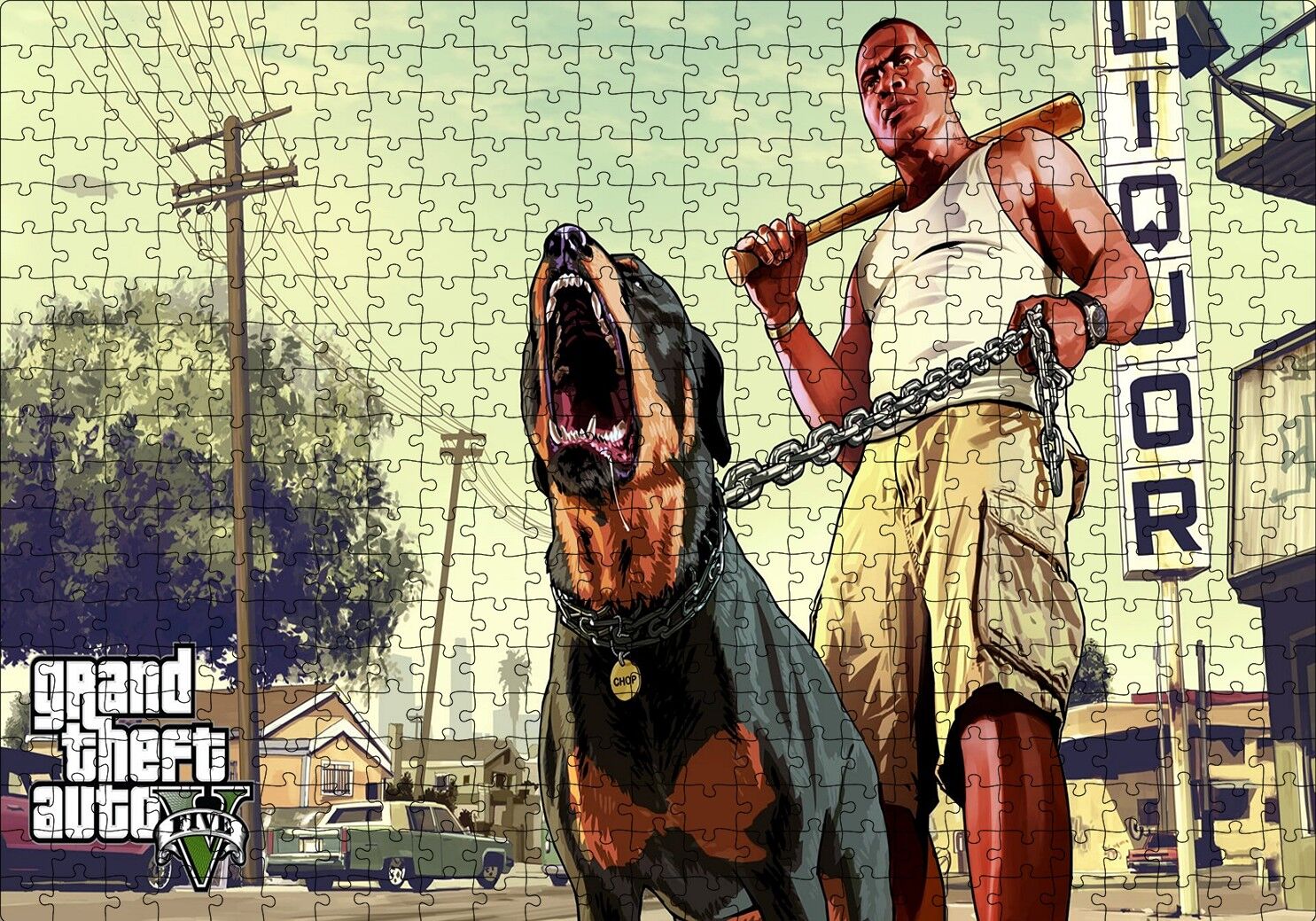 GTA 5 Franklin ve Chop Puzzle Yapboz MDF Ahşap 500 Parça 49 cm X 68 cm