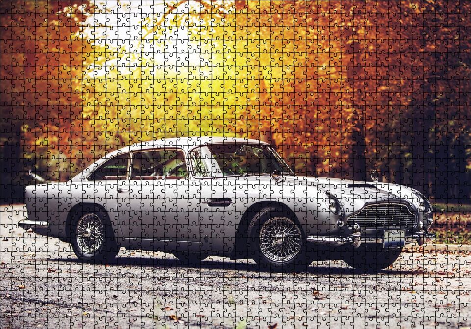 Aston Martin Klasik Otomobil Puzzle Yapboz MDF Ahşap 1000 Parça 49 cm X 68 cm