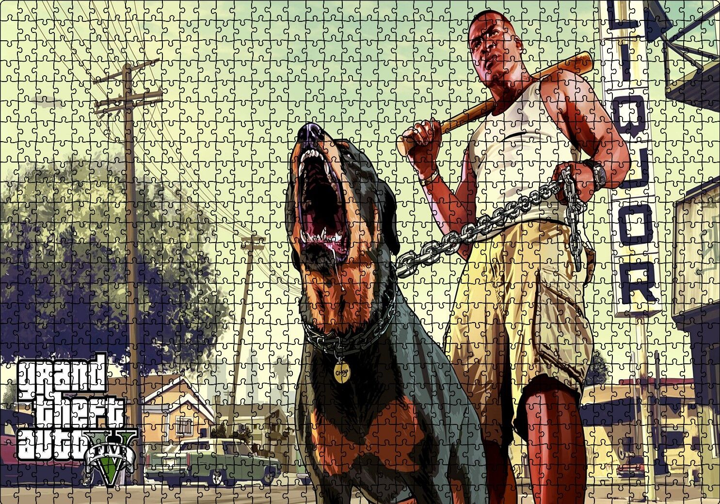 GTA 5 Franklin ve Chop Puzzle Yapboz MDF Ahşap 1000 Parça 49 cm X 68 cm