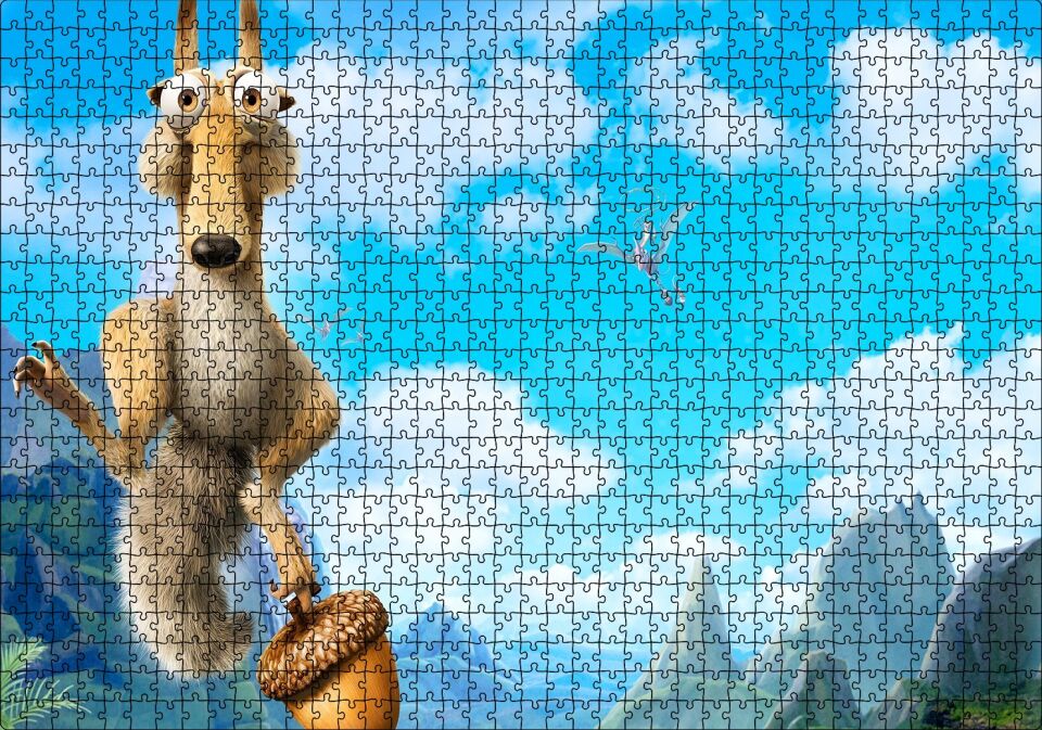 Buz Devri Sincap Scrat Ve Fındık Görseli Puzzle Yapboz MDF Ahşap 1000 Parça 49 cm X 68 cm