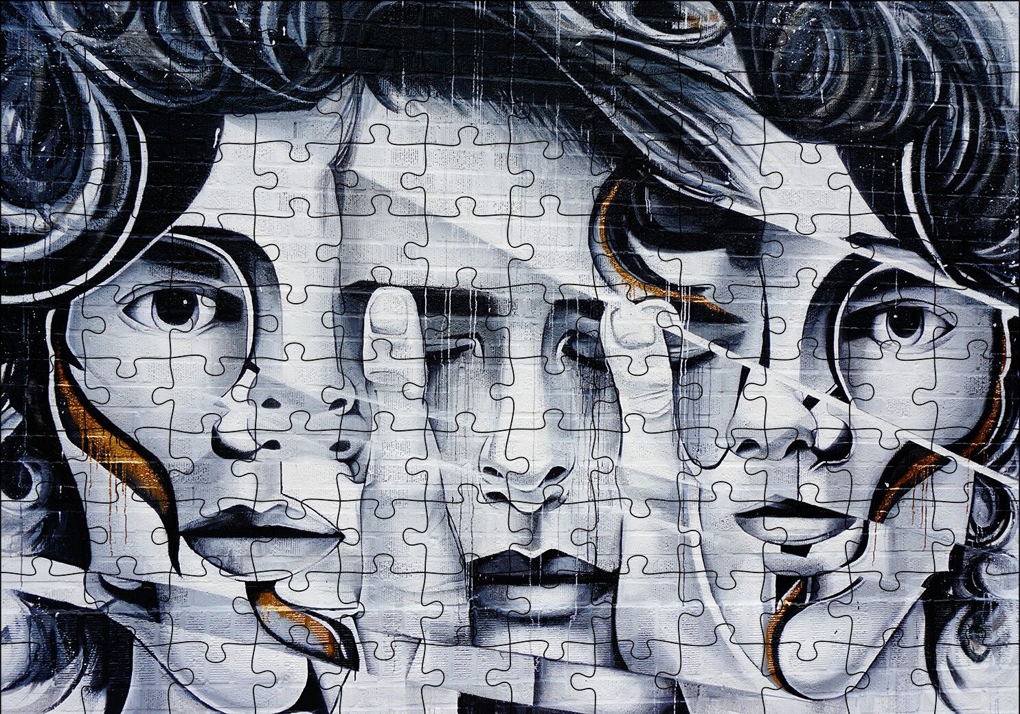 Parmaklar ve Yüzler İllüzyonik Duvar Boyama Puzzle Yapboz MDF Ahşap 120 Parça 24 cm X 34 cm
