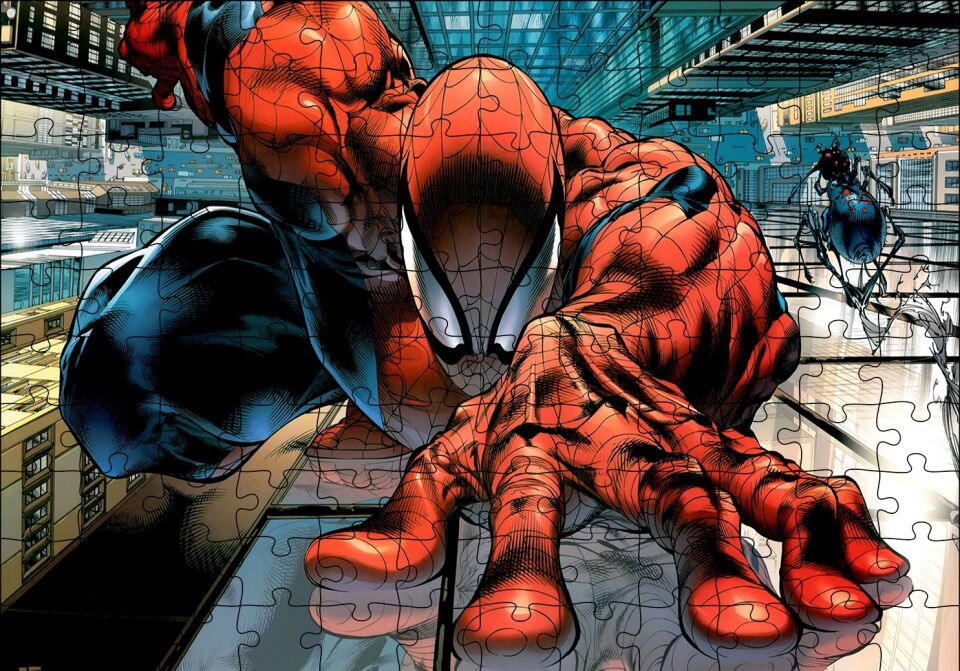 Spider Man Gökdelen Tırmanışı Puzzle Yapboz MDF Ahşap 120 Parça 24 cm X 34 cm