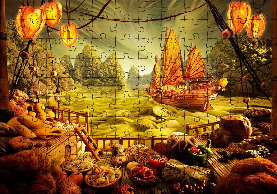Deniz Mahsulu Sebzelerden Kemi Doğa Manzarası Puzzle Yapboz MDF Ahşap 120 Parça 24 cm X 34 cm