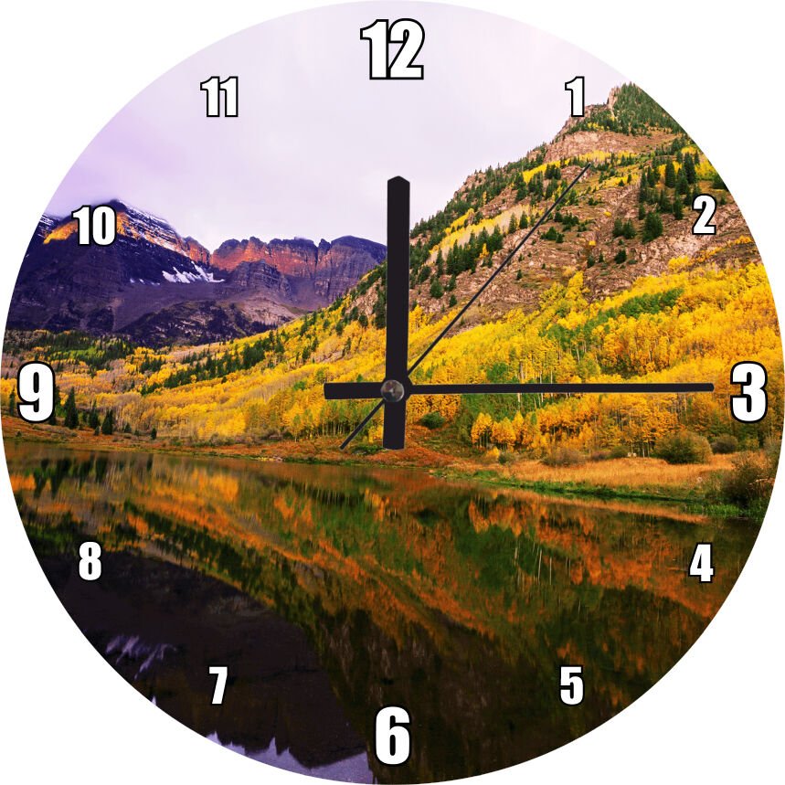 Appalachian Dağları ve Berrak Dağ Gölü Mdf Ahşap Duvar Saati