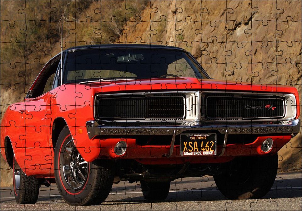 Kırmızı Dodge Charger RT Ön Görünüş Puzzle Yapboz MDF Ahşap