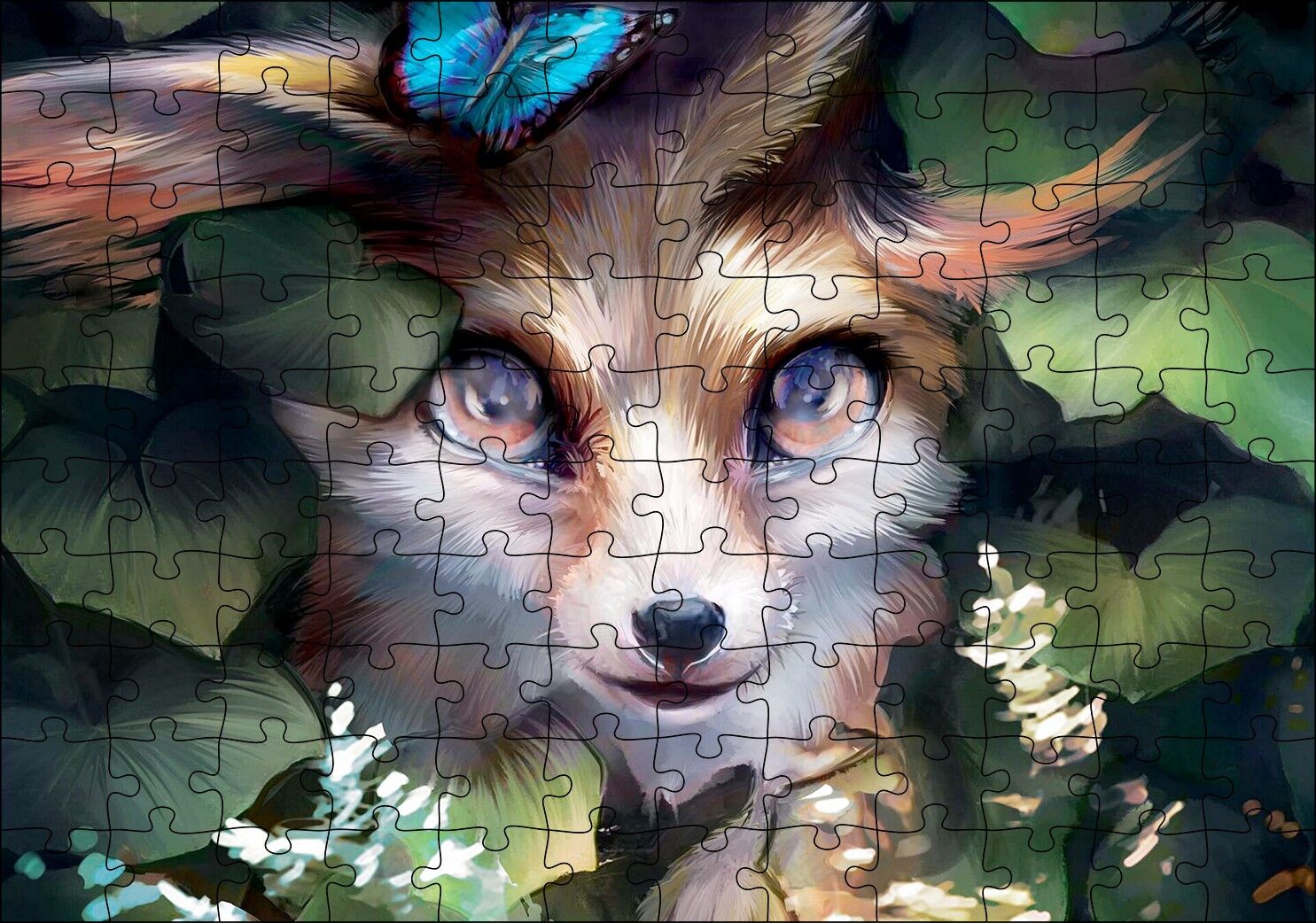 Yaprakların Arasındaki Sevimli Tilki Puzzle Yapboz MDF Ahşap