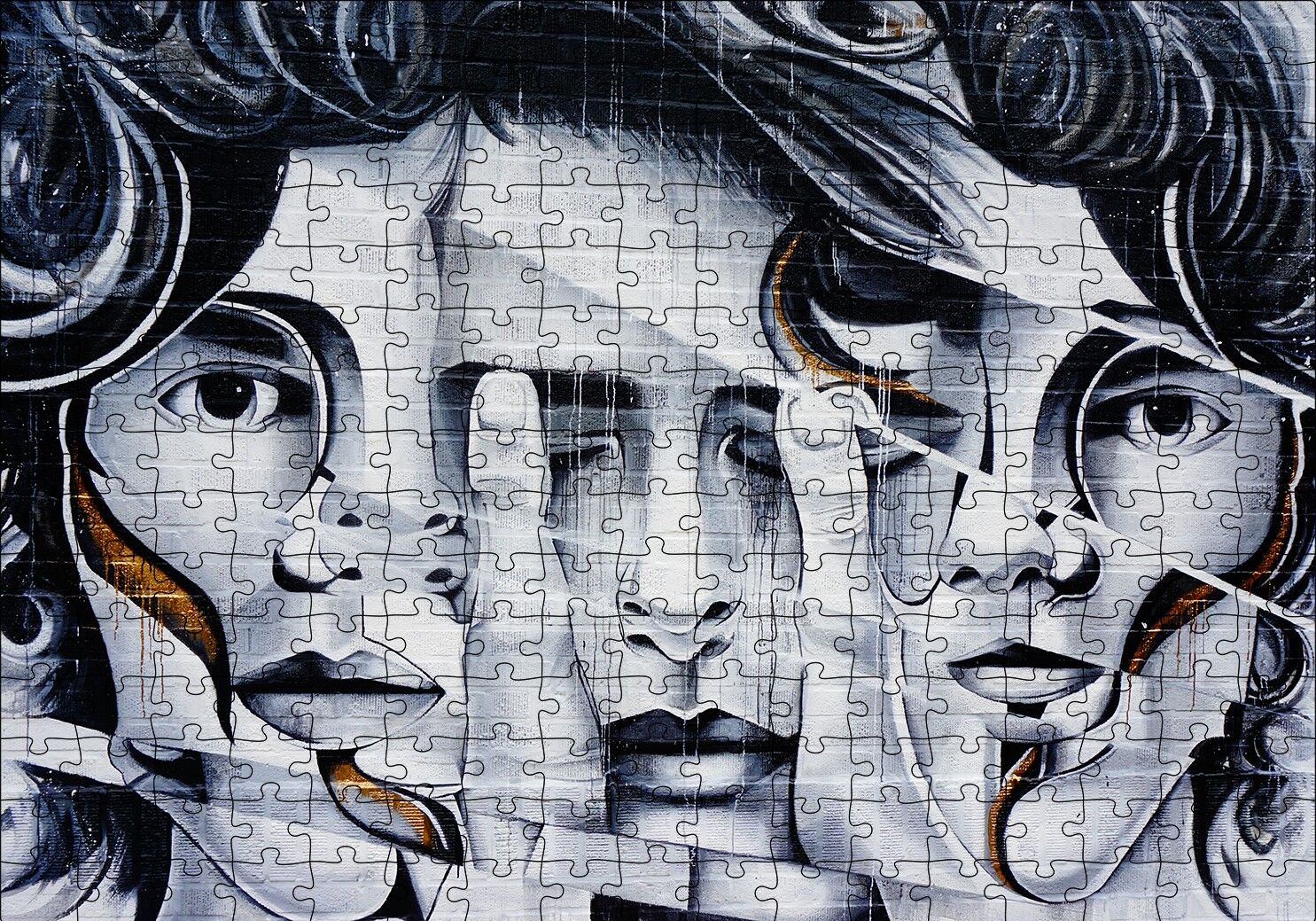 Parmaklar ve Yüzler İllüzyonik Duvar Boyama Puzzle Yapboz MDF Ahşap 255 Parça 34 cm X 49 cm