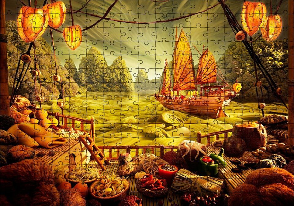 Deniz Mahsulu Sebzelerden Kemi Doğa Manzarası Puzzle Yapboz MDF Ahşap 255 Parça 34 cm X 49 cm