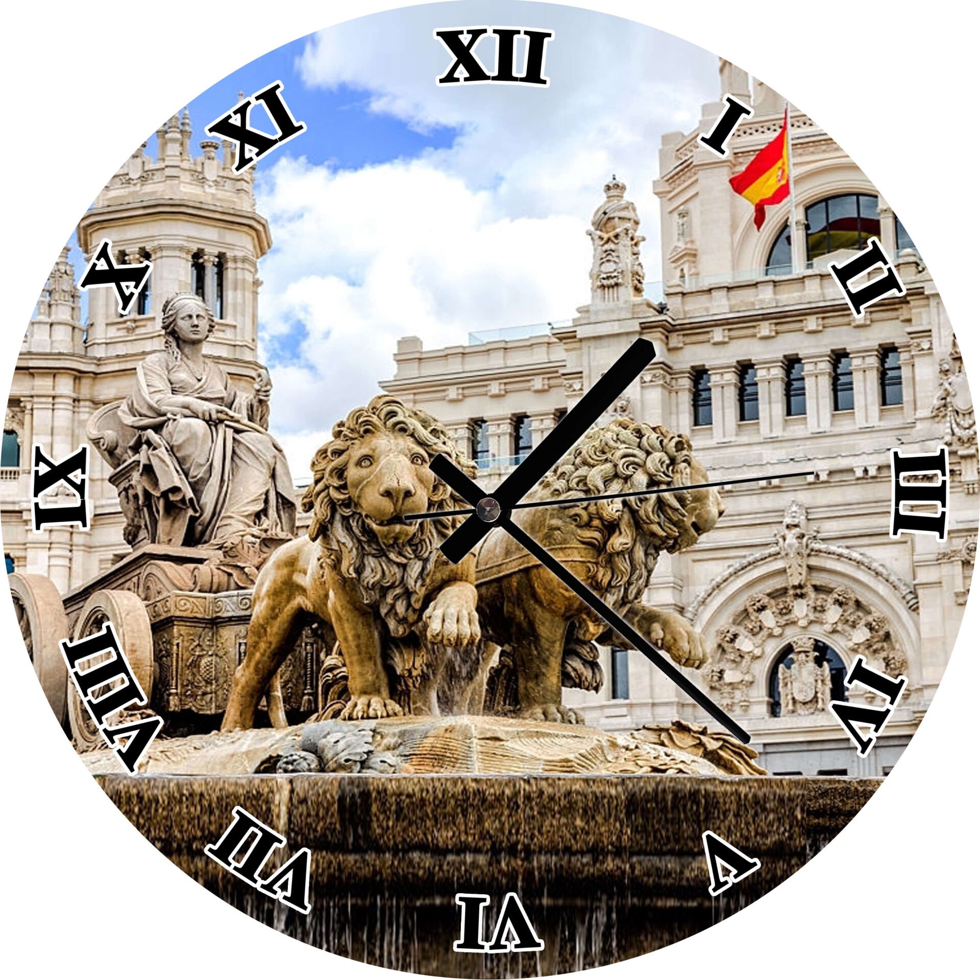 Cibeles Çeşmesi Madrid Mdf Ahşap Duvar Saati 30 cm Çap