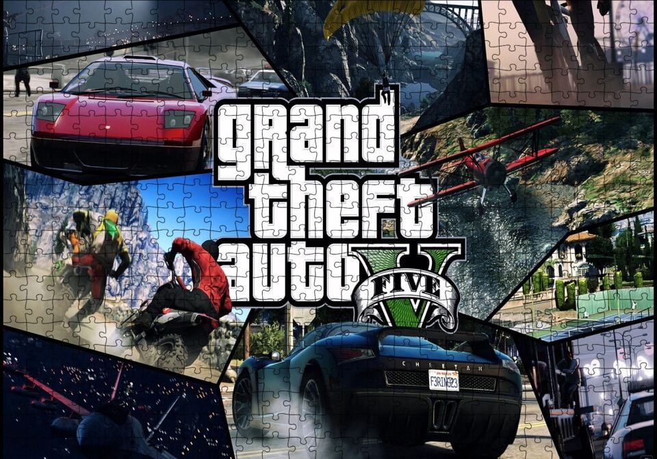 GTA 5 Görevler Kompozisyon Puzzle Yapboz MDF Ahşap 500 Parça 49 cm X 68 cm