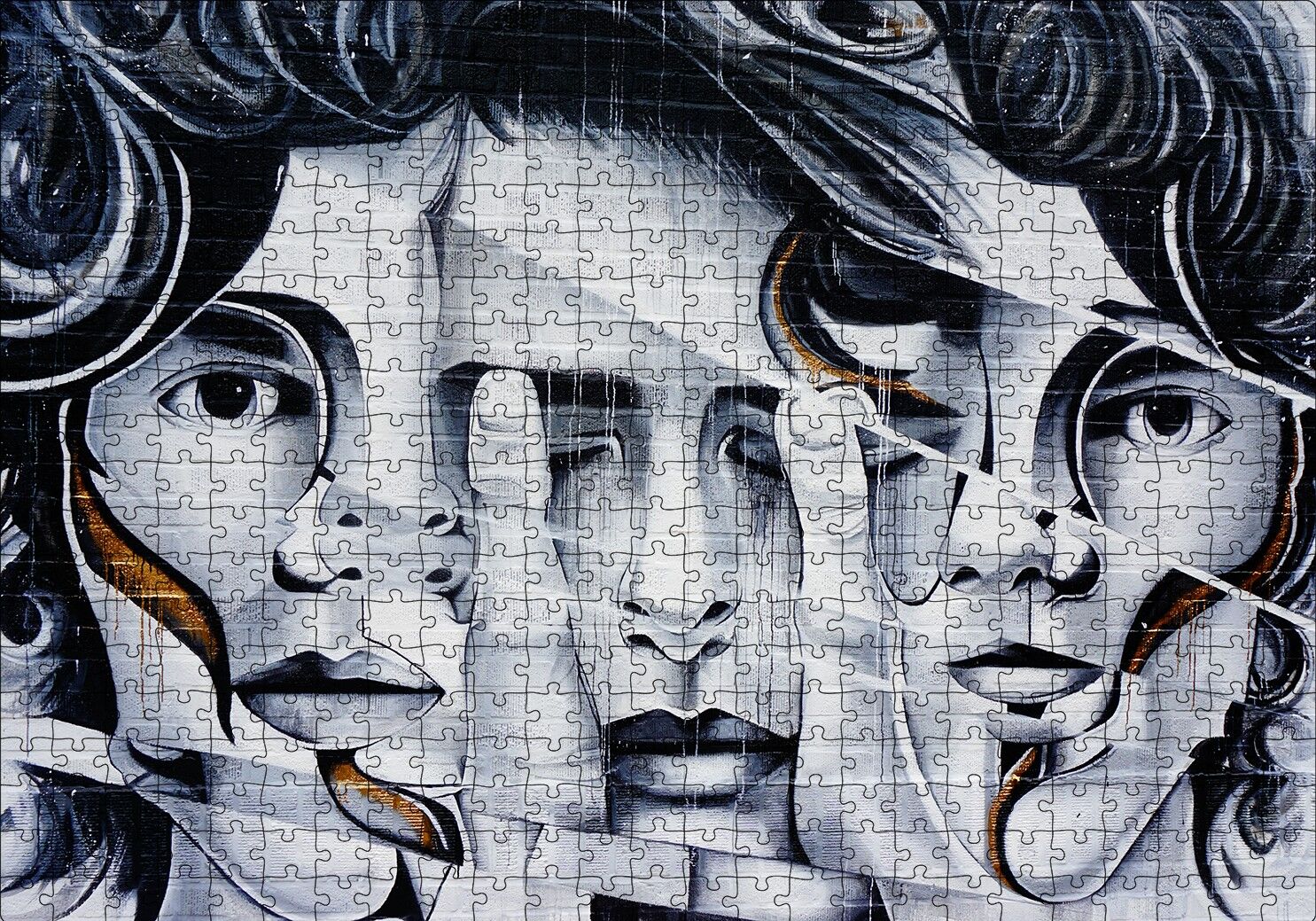 Parmaklar ve Yüzler İllüzyonik Duvar Boyama Puzzle Yapboz MDF Ahşap 500 Parça 49 cm X 68 cm