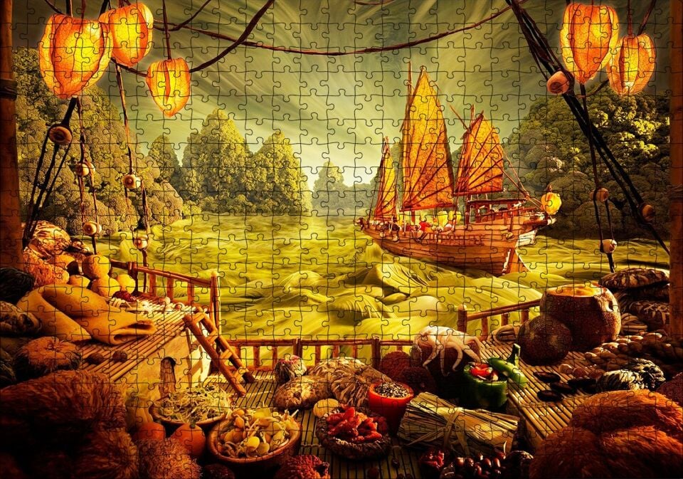 Deniz Mahsulu Sebzelerden Kemi Doğa Manzarası Puzzle Yapboz MDF Ahşap 500 Parça 49 cm X 68 cm