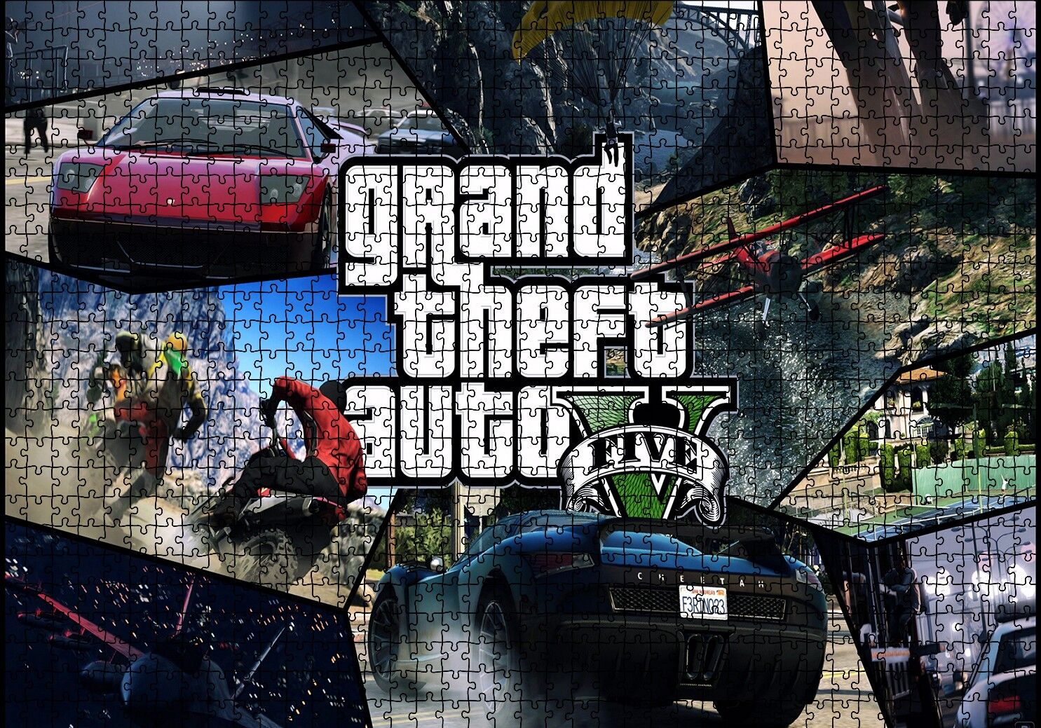 GTA 5 Görevler Kompozisyon Puzzle Yapboz MDF Ahşap 1000 Parça 49 cm X 68 cm