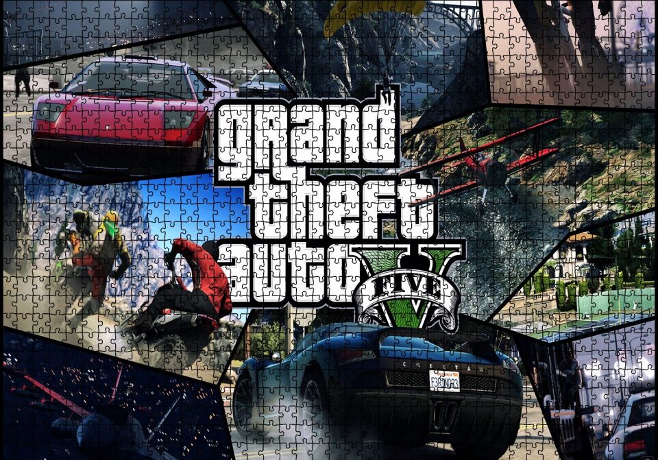 GTA 5 Görevler Kompozisyon Puzzle Yapboz MDF Ahşap 1000 Parça 49 cm X 68 cm