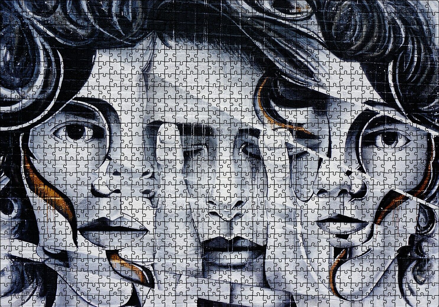 Parmaklar ve Yüzler İllüzyonik Duvar Boyama Puzzle Yapboz MDF Ahşap 1000 Parça 49 cm X 68 cm