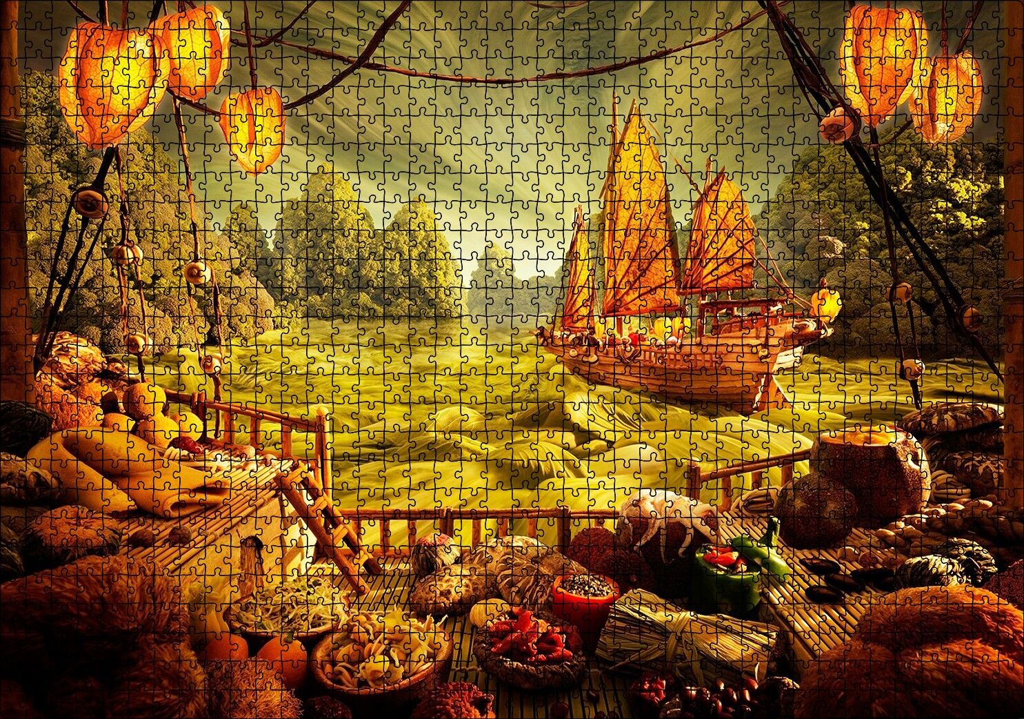Deniz Mahsulu Sebzelerden Kemi Doğa Manzarası Puzzle Yapboz MDF Ahşap 1000 Parça 49 cm X 68 cm