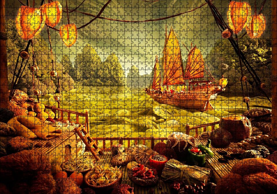 Deniz Mahsulu Sebzelerden Kemi Doğa Manzarası Puzzle Yapboz MDF Ahşap 1000 Parça 49 cm X 68 cm