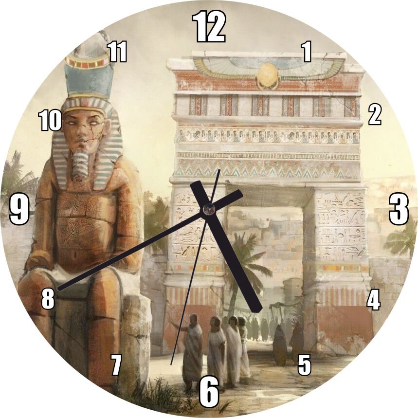 Antik Mısır Zafer Takı ve Sfenksler Mdf Ahşap Duvar Saati