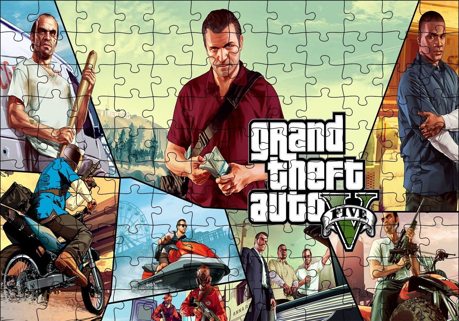 GTA 5 Michael Franklin ve Trevor Kompozisyon Puzzle Yapboz MDF Ahşap 120 Parça 24 cm X 34 cm