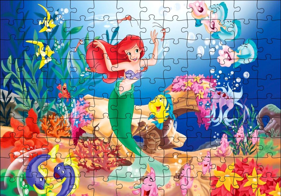 Sualtında Disney Deniz Kızı ve Balıklar Puzzle Yapboz MDF Ahşap 120 Parça 24 cm X 34 cm
