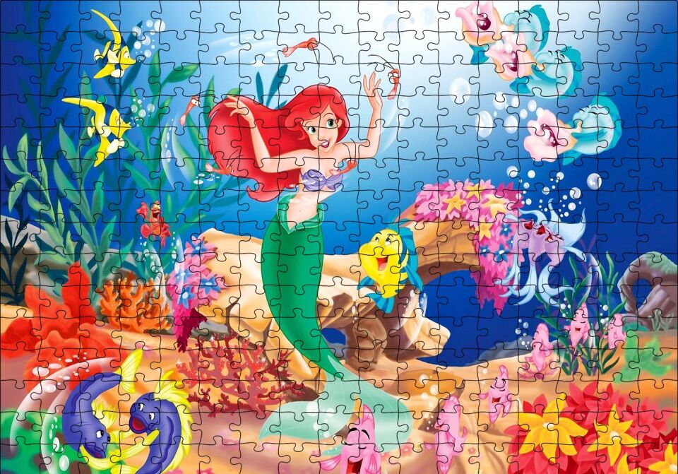 Sualtında Disney Deniz Kızı ve Balıklar Puzzle Yapboz MDF Ahşap 255 Parça 34 cm X 49 cm