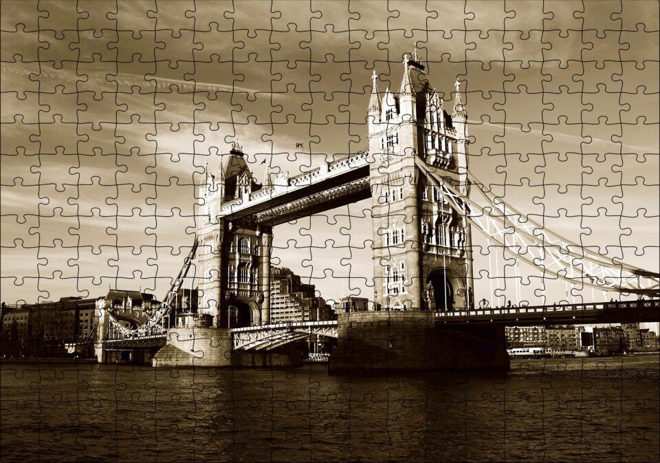 Londra Köprüsü Sepya Puzzle Yapboz MDF Ahşap 255 Parça 34 cm X 49 cm
