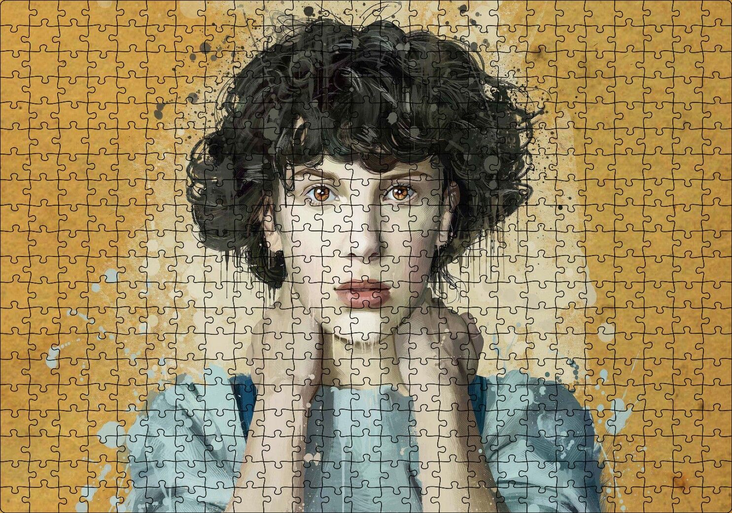 Sarı Zemin Duvar Boyama Kadın Portre Puzzle Yapboz MDF Ahşap 500 Parça 49 cm X 68 cm