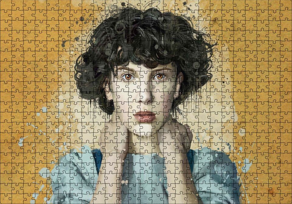 Sarı Zemin Duvar Boyama Kadın Portre Puzzle Yapboz MDF Ahşap 500 Parça 49 cm X 68 cm