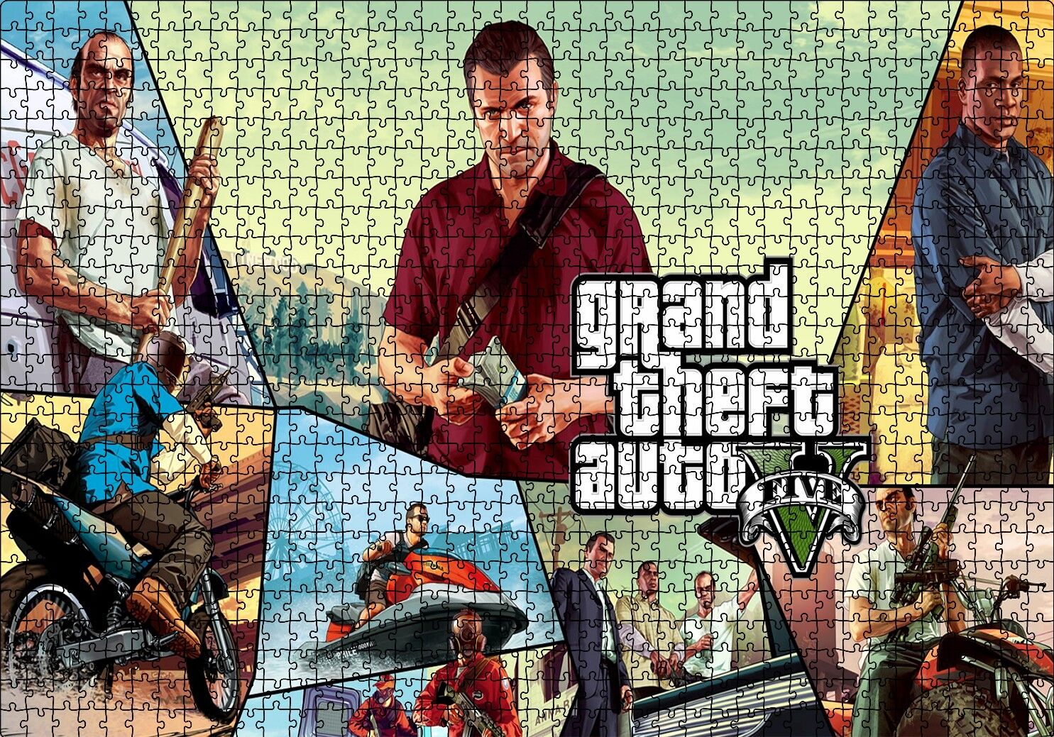 GTA 5 Michael Franklin ve Trevor Kompozisyon Puzzle Yapboz MDF Ahşap 1000 Parça 49 cm X 68 cm