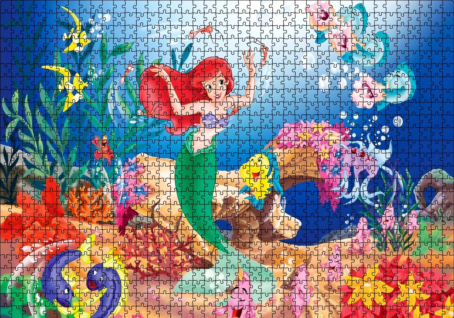 Sualtında Disney Deniz Kızı ve Balıklar Puzzle Yapboz MDF Ahşap 1000 Parça 49 cm X 68 cm