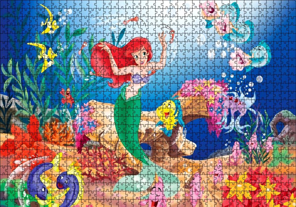 Sualtında Disney Deniz Kızı ve Balıklar Puzzle Yapboz MDF Ahşap 1000 Parça 49 cm X 68 cm