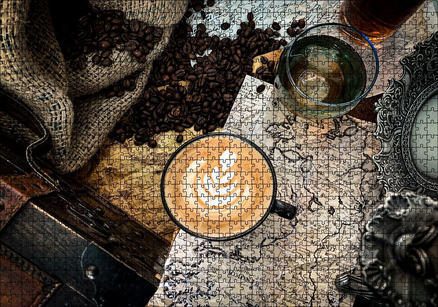 Antikalar Haritalar İrlanda Sütlü Kahvesi Görseli Puzzle Yapboz MDF Ahşap 1000 Parça 49 cm X 68 cm