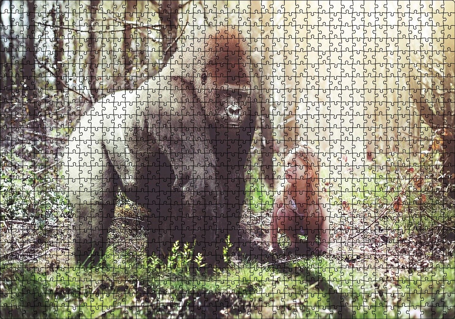 Çocuk Ve Goril Görseli Puzzle Yapboz MDF Ahşap 1000 Parça 49 cm X 68 cm