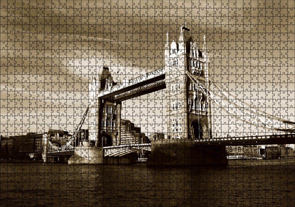 Londra Köprüsü Sepya Puzzle Yapboz MDF Ahşap 1000 Parça 49 cm X 68 cm