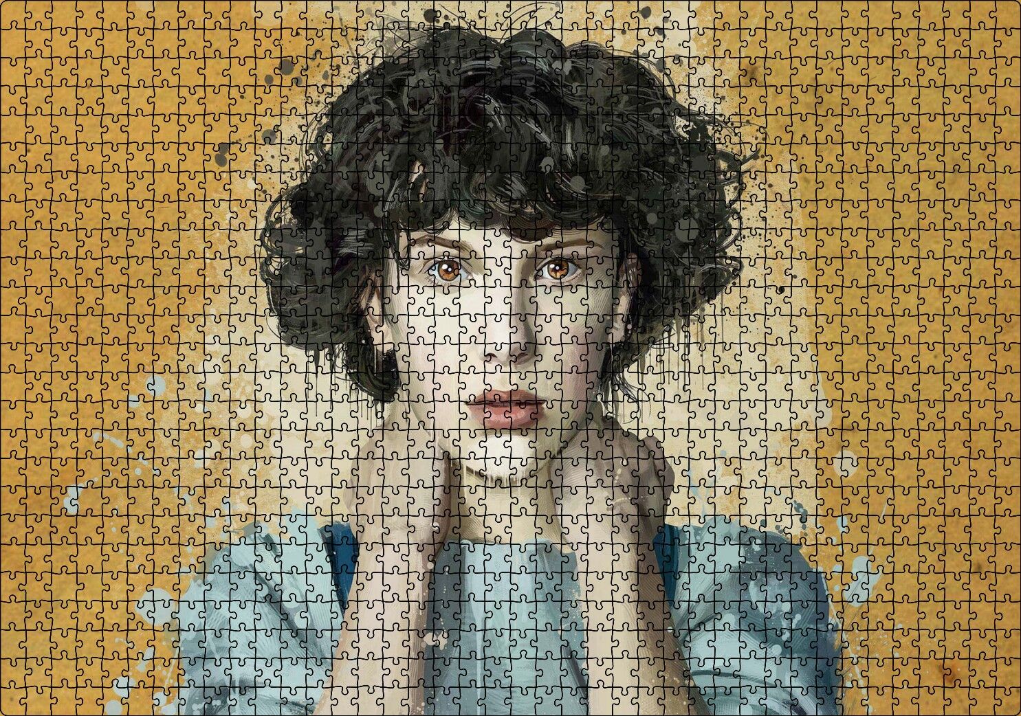 Sarı Zemin Duvar Boyama Kadın Portre Puzzle Yapboz MDF Ahşap 1000 Parça 49 cm X 68 cm