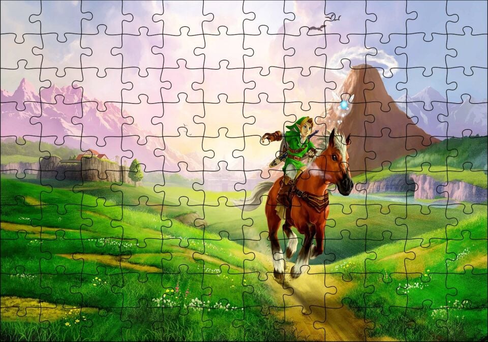 Zelda Ocarina Efsanesi Ve Koşan At Görseli Puzzle Yapboz MDF Ahşap
