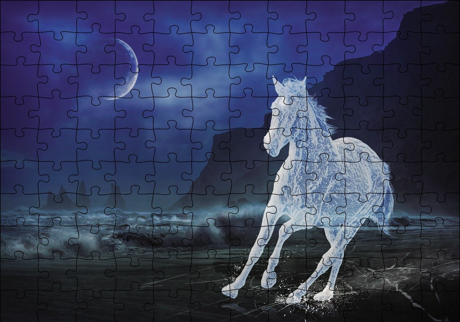 Buzlu At Gece Fantastik Puzzle Yapboz MDF Ahşap 120 Parça 24 cm X 34 cm