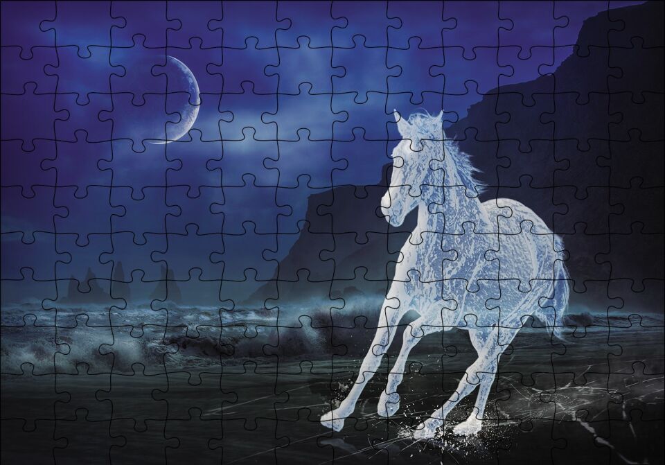 Buzlu At Gece Fantastik Puzzle Yapboz MDF Ahşap 120 Parça 24 cm X 34 cm