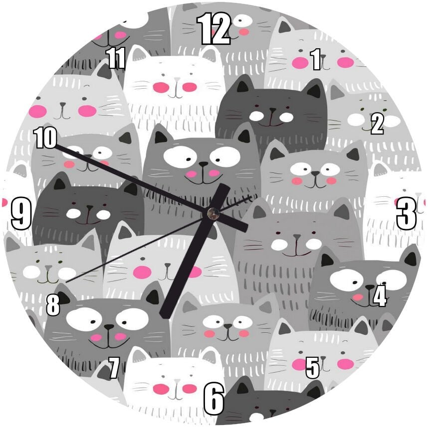 Animasyonlu Kedi Yavruları Görseli Mdf Ahşap Duvar Saati 50 cm Çap
