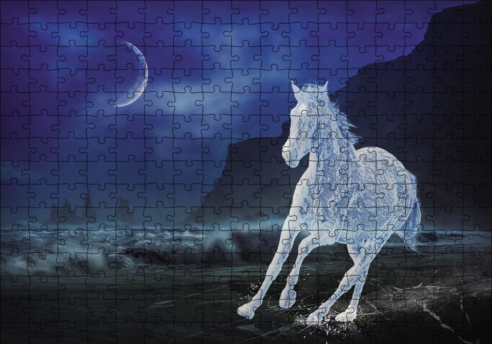 Buzlu At Gece Fantastik Puzzle Yapboz MDF Ahşap 255 Parça 34 cm X 49 cm